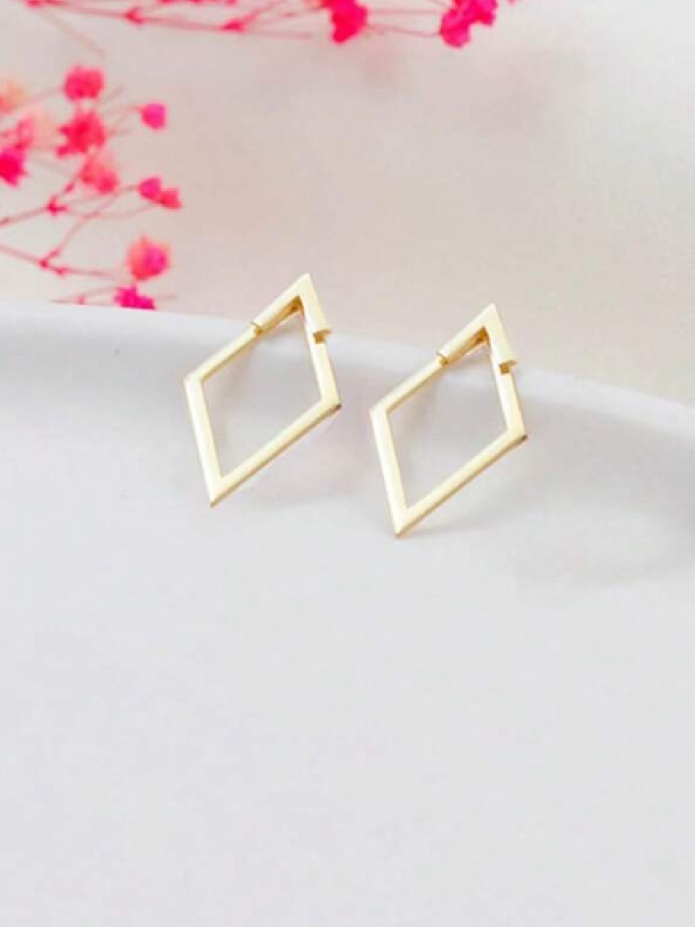 Geometric trending Yellow Gold Geometric Drop Earrings designer party cocktail - Picture 4 of 4